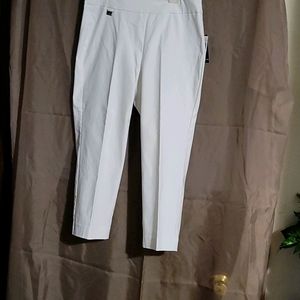 Pull on white slacks with tummy control